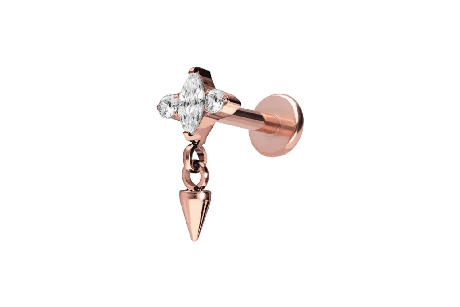 Titan Labret Piercing mit Innengewinde EINGEFASSTE KRISTALLE + SPITZE